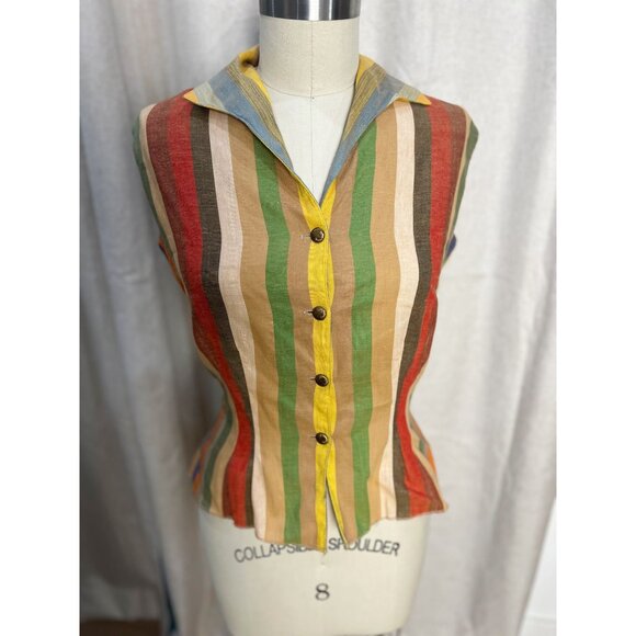 Vtg 60s QUEEN CASUALS Striped Two-Piece Top & Skirt Set XS/2 Sanforized - Picture 6 of 9